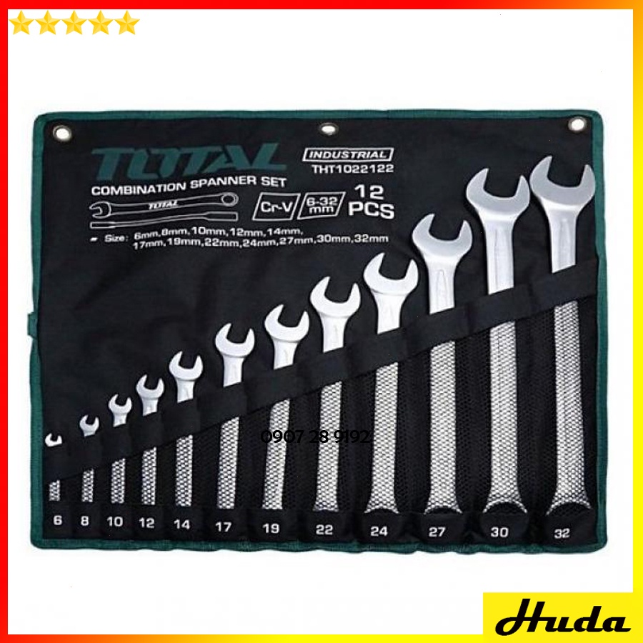Bộ 12 cờ lê vòng miệng 2 miệng 2 vòng 6-32mm Total Ingco sơn bóng chất liệu Cr-V bền bỉ chắc chắn