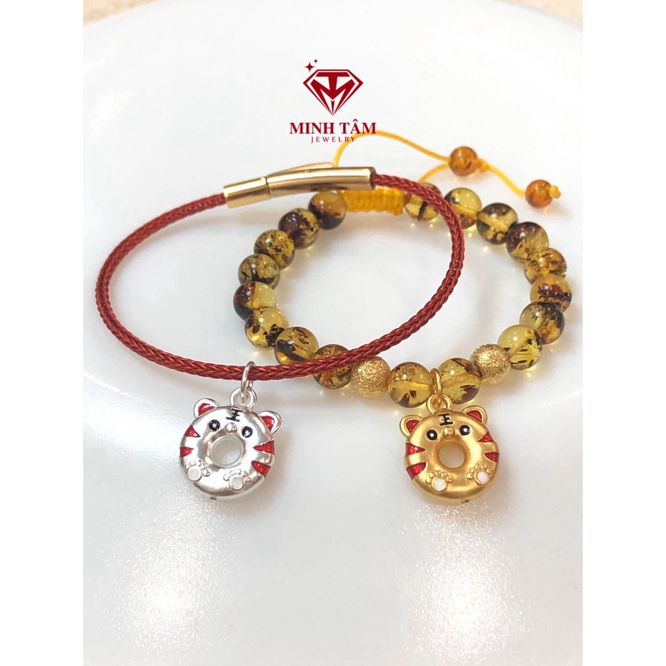 Charm con giáp Hổ bạc ta cho bé,Mặt dây chuyền hổ may mắn Lucky sơn công nghệ chất liệu S999-Minh Tâm Jewelry