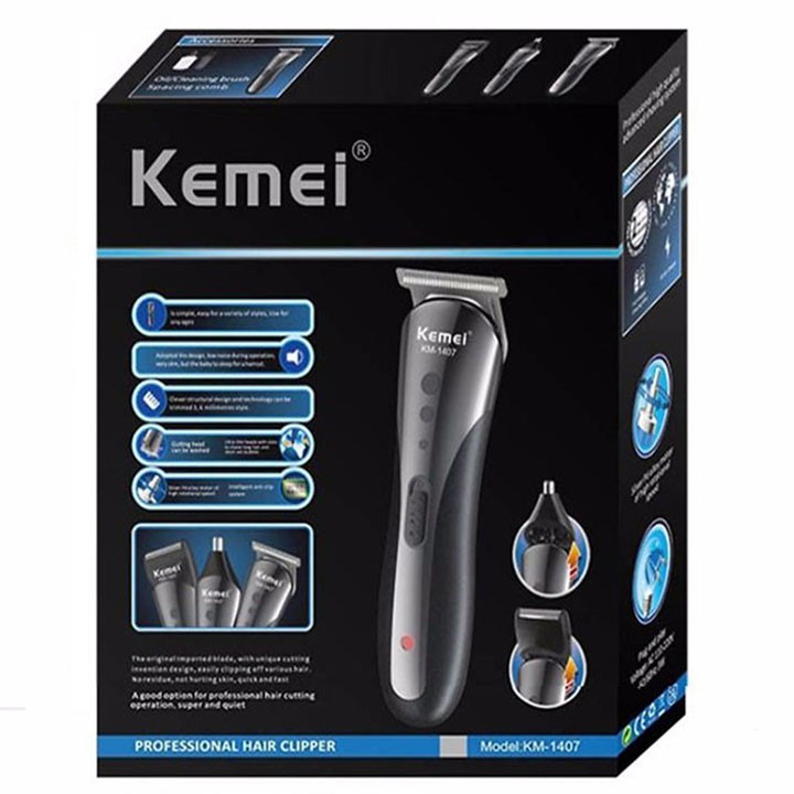 Tông Đơ Kemei KM-1407 Cắt Tóc, Cạo Râu, Tỉa Lông Mũi