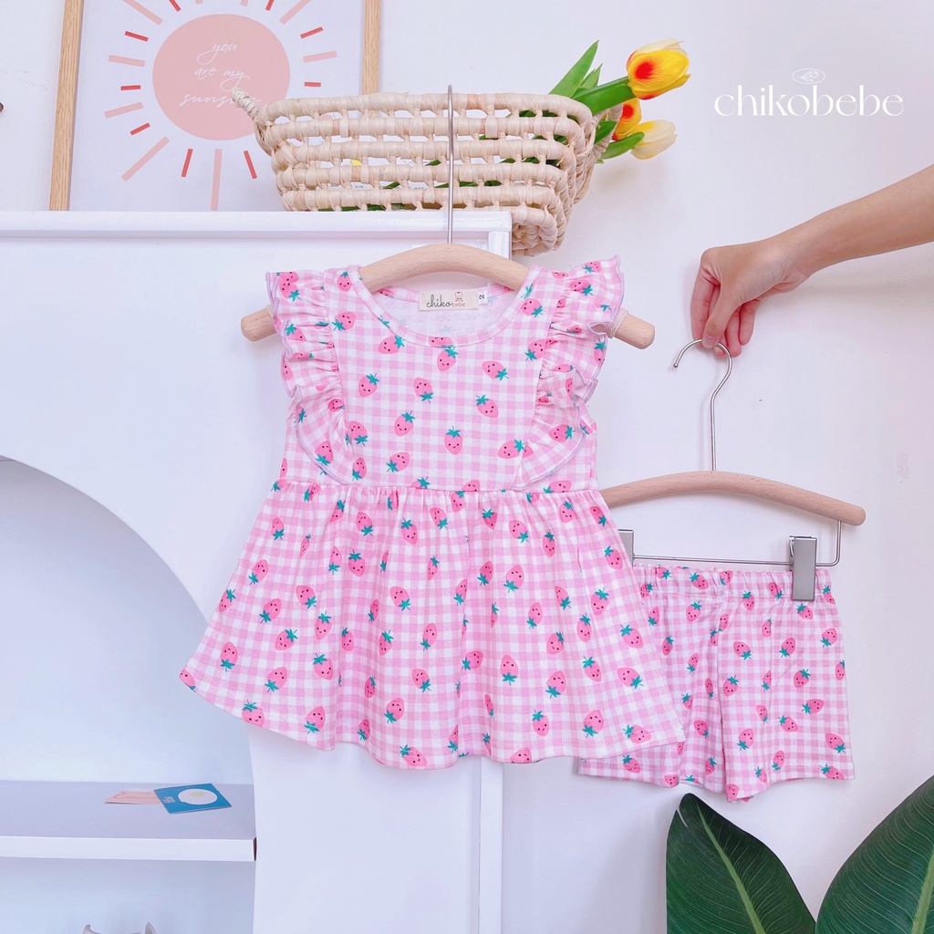 Bộ đùi bé gái phối bèo nhún vai dễ thương chất thun bozip mềm mát HM199