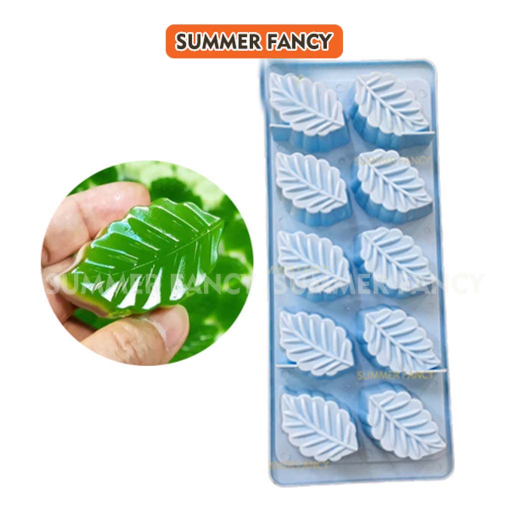 Khuôn 10 lá dài / khay đá gân lá thạch phô mai rau câu trà sữa kẹo - Leaf shape ice cube tray mold