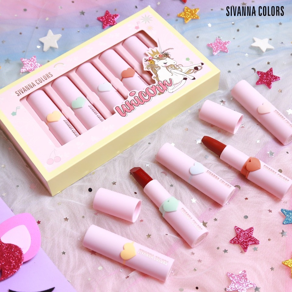 Set son thỏi lì Sivanna COLORFUL UNICORN MAGIC LIPSTICK COLLECTION HF4025 (5cay)