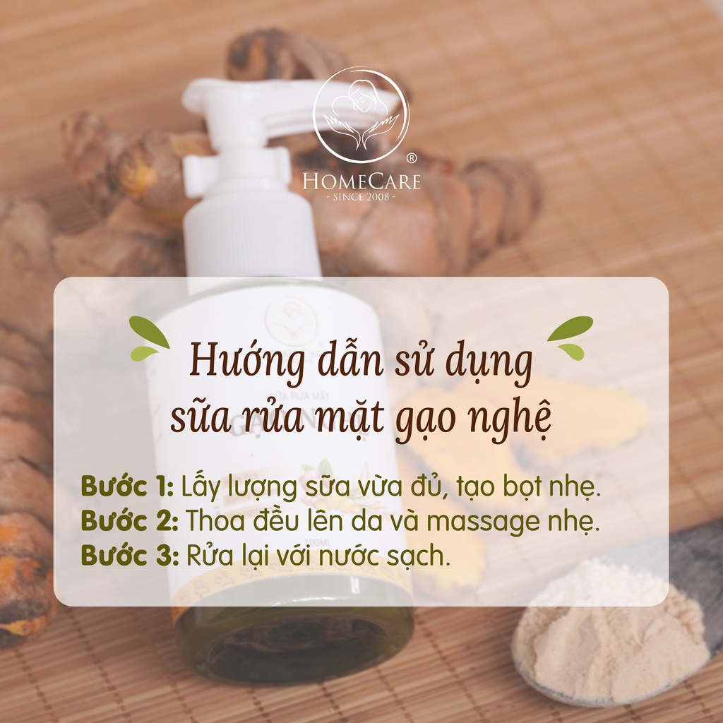 Sữa rửa mặt Gạo nghệ Home Care từ cám gạo, nghệ và tinh chất nano vàng giúp làm sạch da, sáng da, mịn da 100ml
