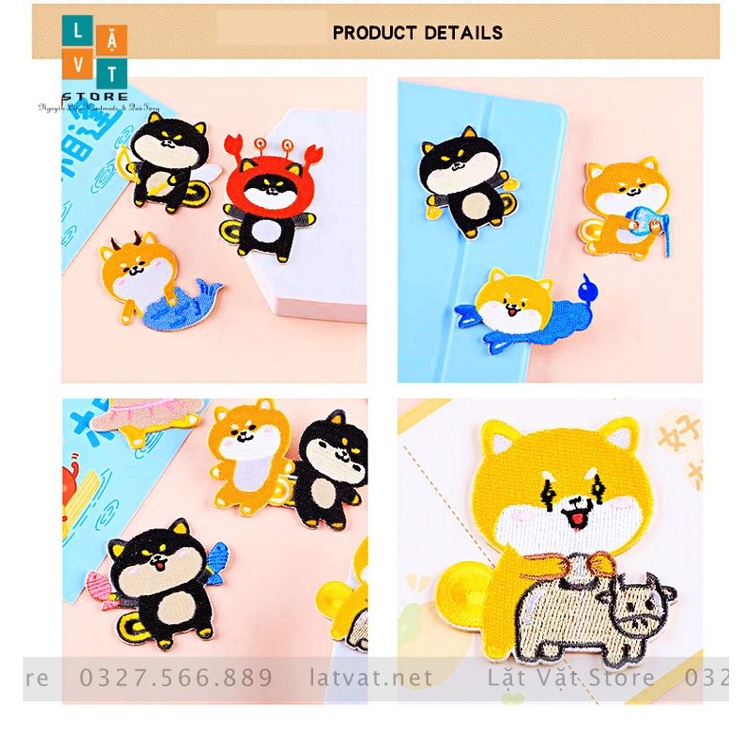 Patch ủi quần áo, Sticker miếng dán hình chó shiba cực kì dễ thương, dán Vali, tủ lạnh...