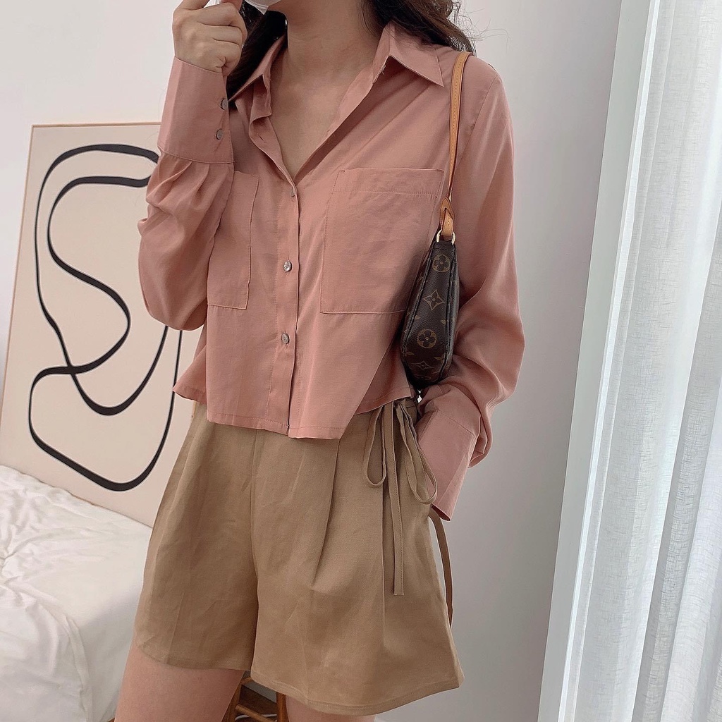 TYRIBEE - Áo sơ mi croptop 2 túi