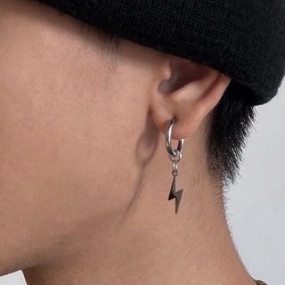 1 Khuyên Tai Tròn Bằng Thép Titan Hình Tia Chớp Phong Cách Hip Hop Cá Tính Dành Cho Nam Và Nữ