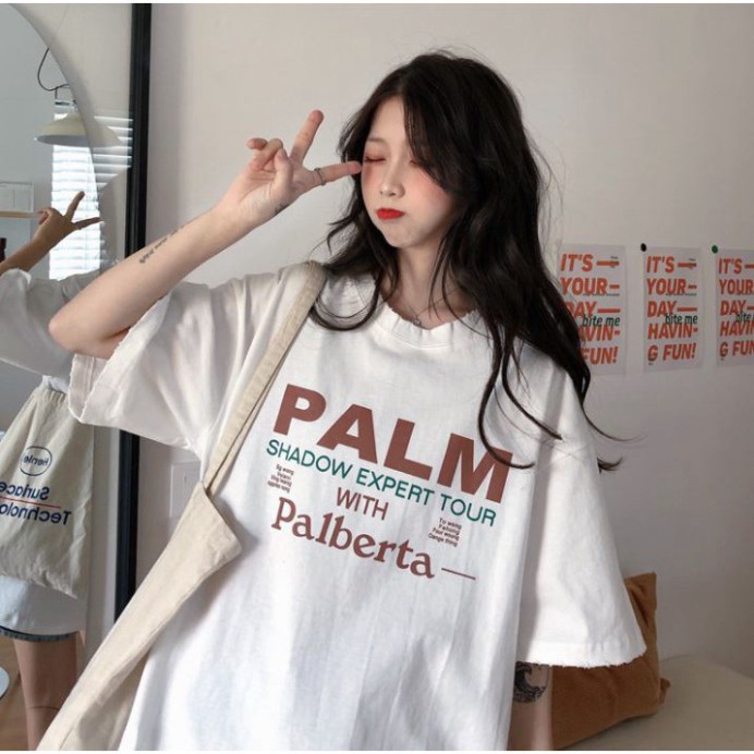 Áo thun tay lỡ G1SHOP vải coton dày dặn, co dãn, form rộng - PALM