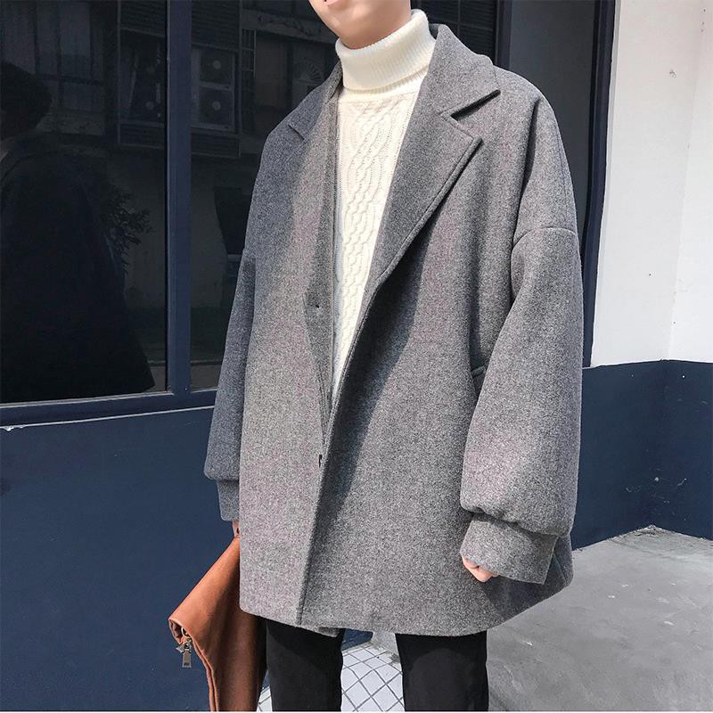 Áo khoác dài trung niên Kiểu dáng Hàn Quốc len dày rộng rãi gió nam cardigan