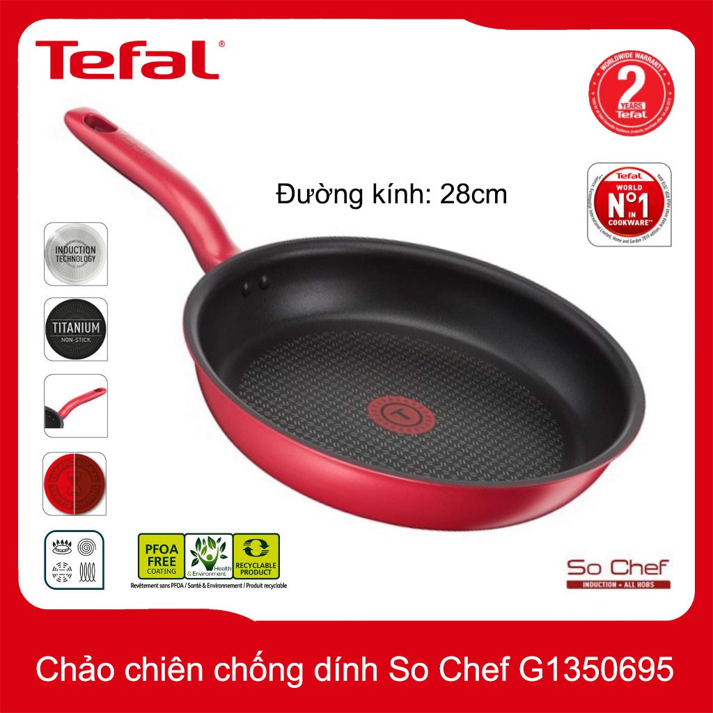 Chảo chiên chống dính đáy từ Tefal So Chef G1350695 đường kính 28cm - Chính hãng, bảo hành 24 tháng