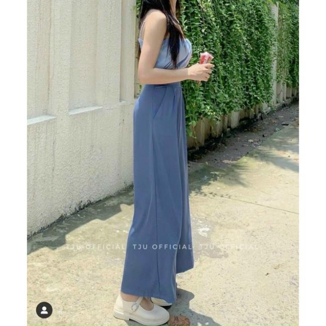TCO Sét áo 2 dây nhún thun kèm quần ống rộng màu xanh ngọc thời trang cá tính