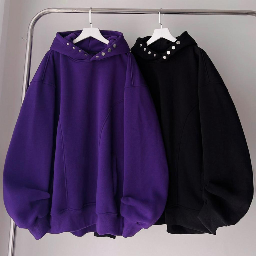 Áo HOODIE trơn phối nút   / form unisex