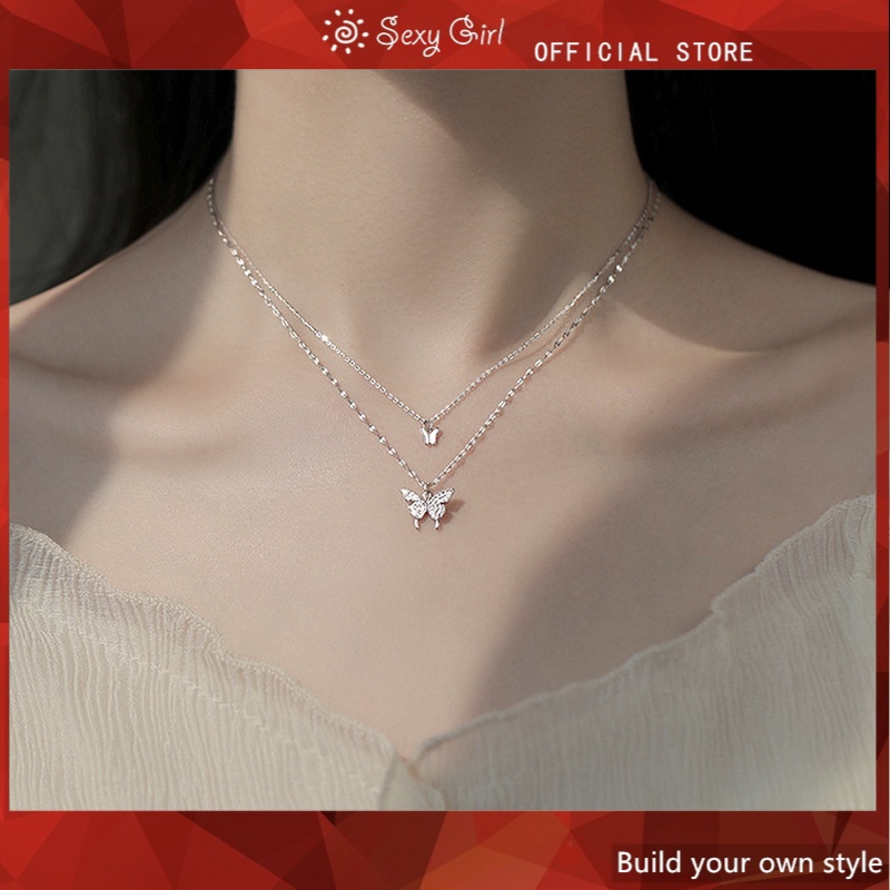 Vòng cổ Hai Lớp Mặt Hình Bướm Phong Cách Sang Trọng Quyến Rũ Dành Cho Nữ 2022