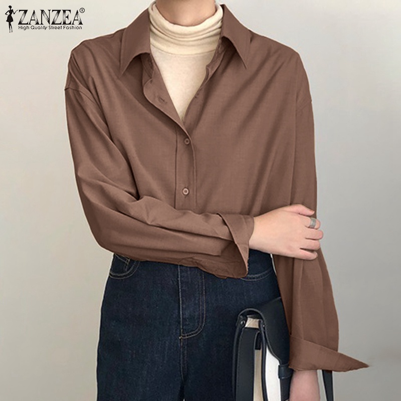 Áo sơ mi Zanzea dài tay cổ lật phong cách Hàn Quốc thời trang dành cho nữ