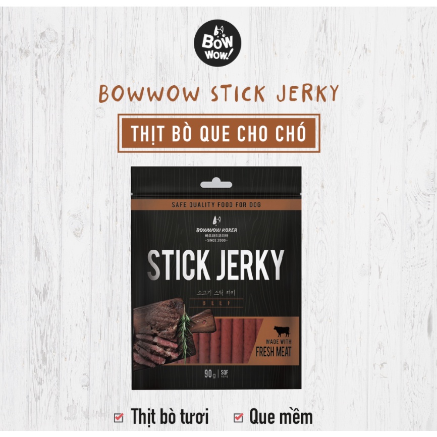 Snack cho chó thịt bò Úc que Bow wow stick jerky 90g, thức ăn bò New Zealand cho chó vặt huấn luyện cún Con Mèo Xiêm