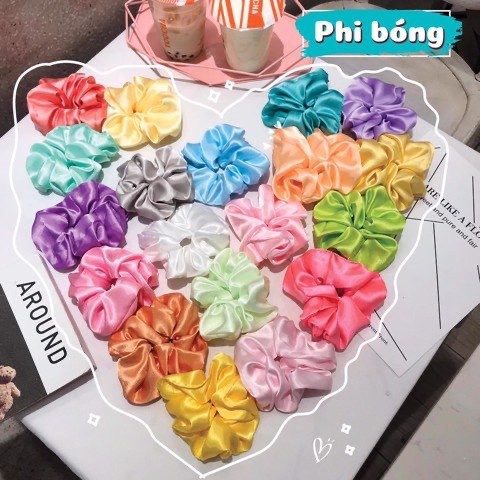 Dây Cột Tóc Vải Scrunchies Lụa Bóng  .