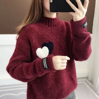 Áo len nữ thêu hình tim