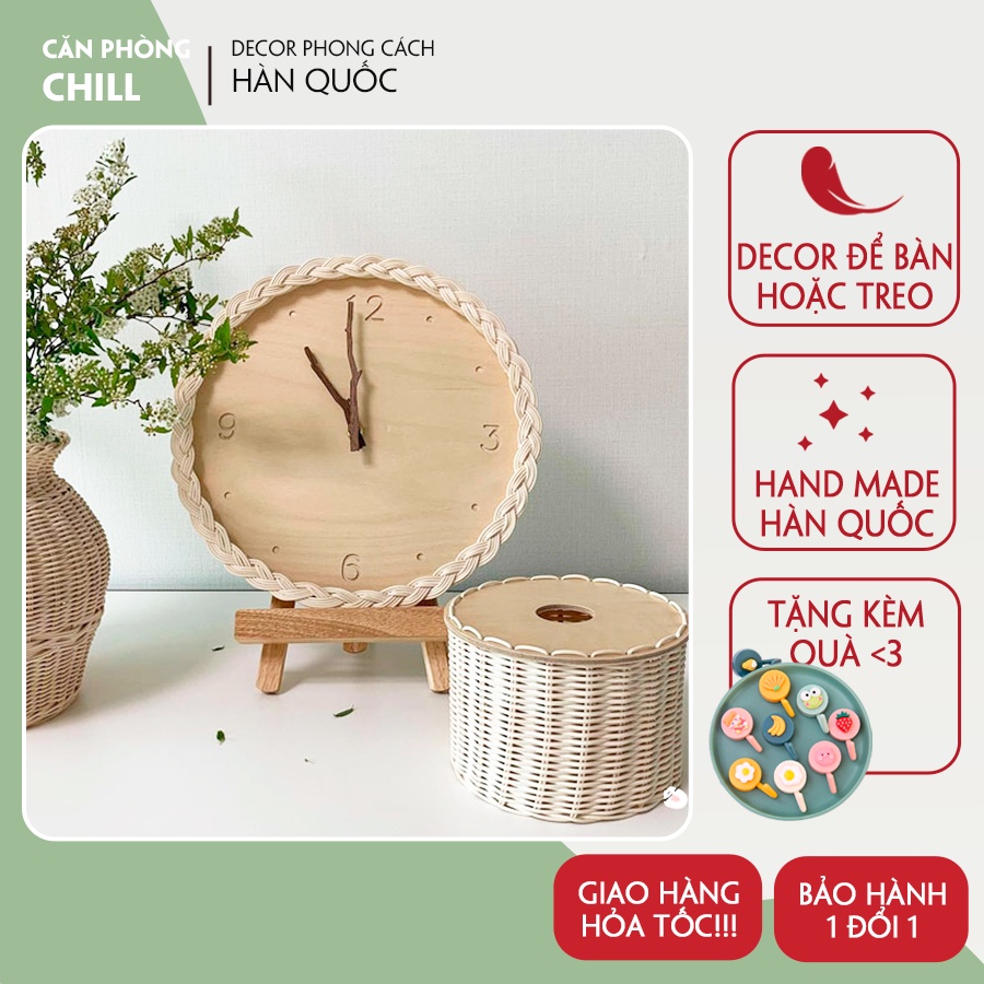 Đồng hồ treo tường handmade bằng gỗ, đồng hồ để bàn vintage phong cách Hàn Quốc - Căn Phòng Chill