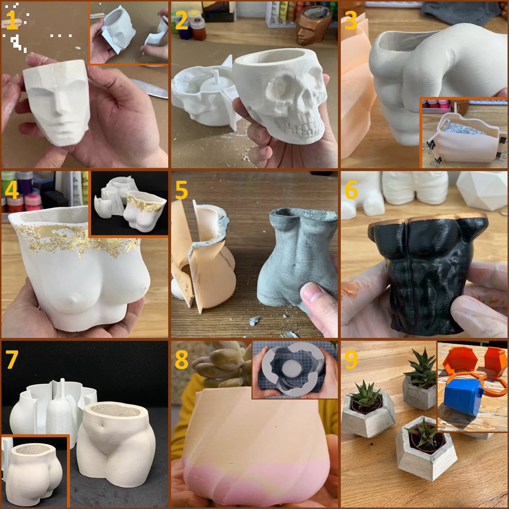 Khuôn đúc chậu cây cảnh mini sen đá, xương rồng,...