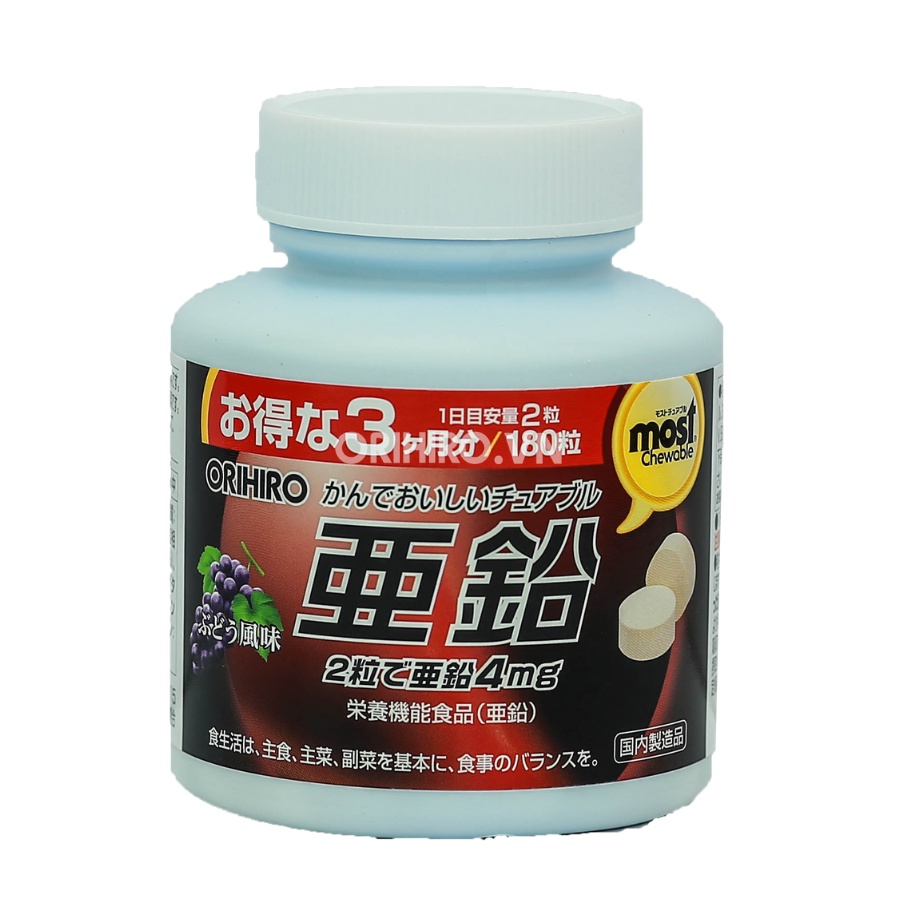 Viên nhai bổ sung Kẽm Orihiro Most Chewable 180 viên
