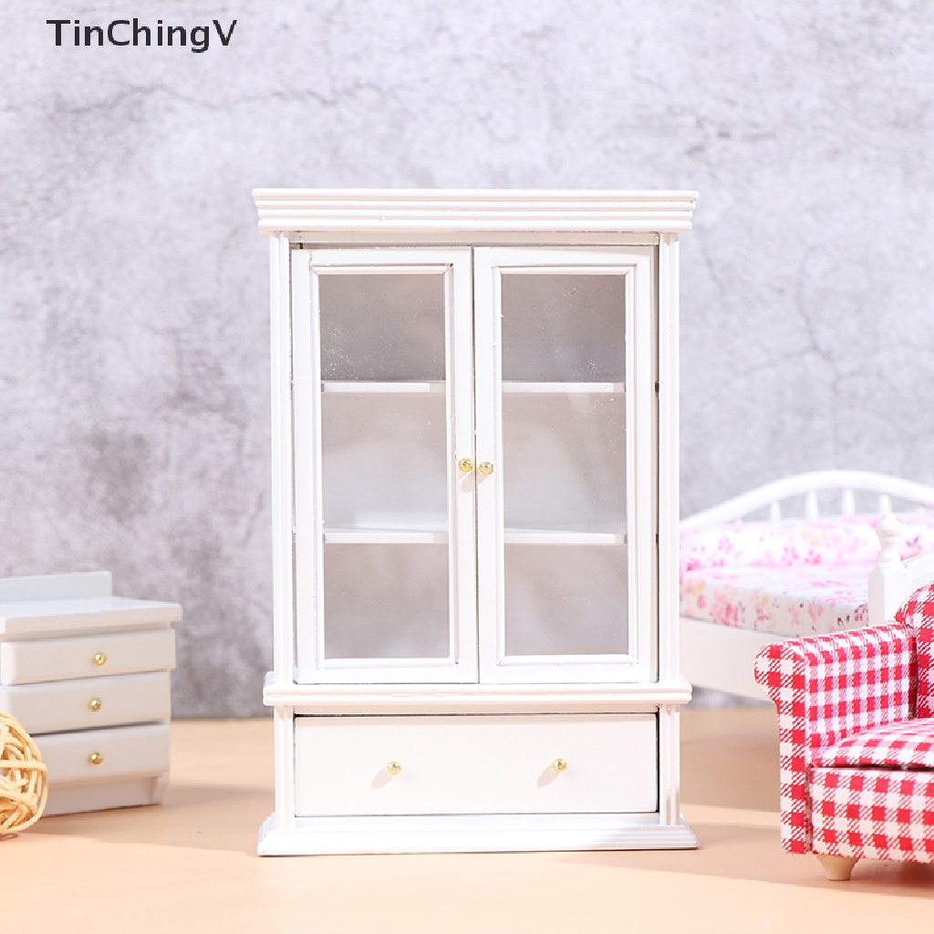 Mô Hình Tủ Gỗ Màu Trắng Trang Trí Nhà Búp Bê Tỉ Lệ 1: 12