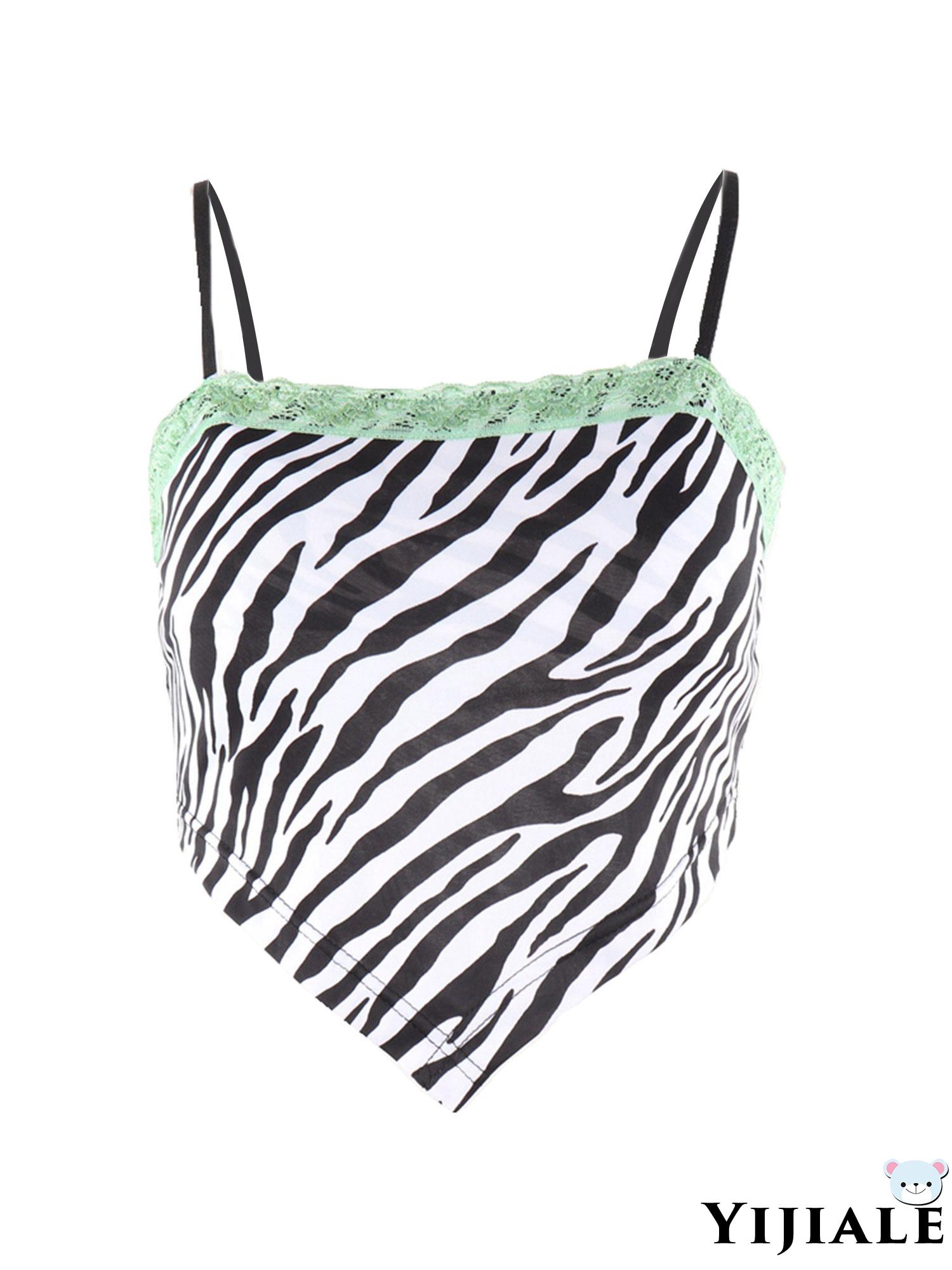 Áo Lửng Hai Dây Họa Tiết Sọc Ngựa Vằn Phối Ren Gợi Cảm C | BigBuy360 - bigbuy360.vn