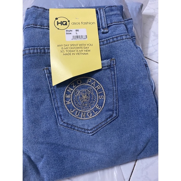 ❤️FREESHIP❤️ Quần bò xanh xước ,quần jean cạp cao thêu lô gô túi trước và túi sau cực đẹp _ Hàng sẵn