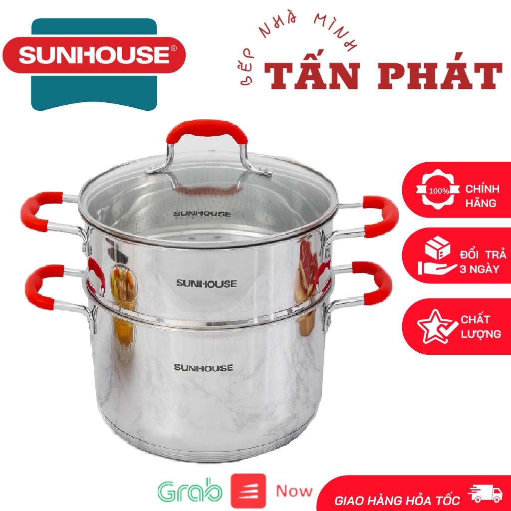 BỘ NỒI XỬNG INOX 5 ĐÁY SUNHOUSE SHG507-28 28CM 24CM (DÙNG MỌI LOẠI BẾP) TẶNG 1 GÓI KHĂN ƯỚT SKY