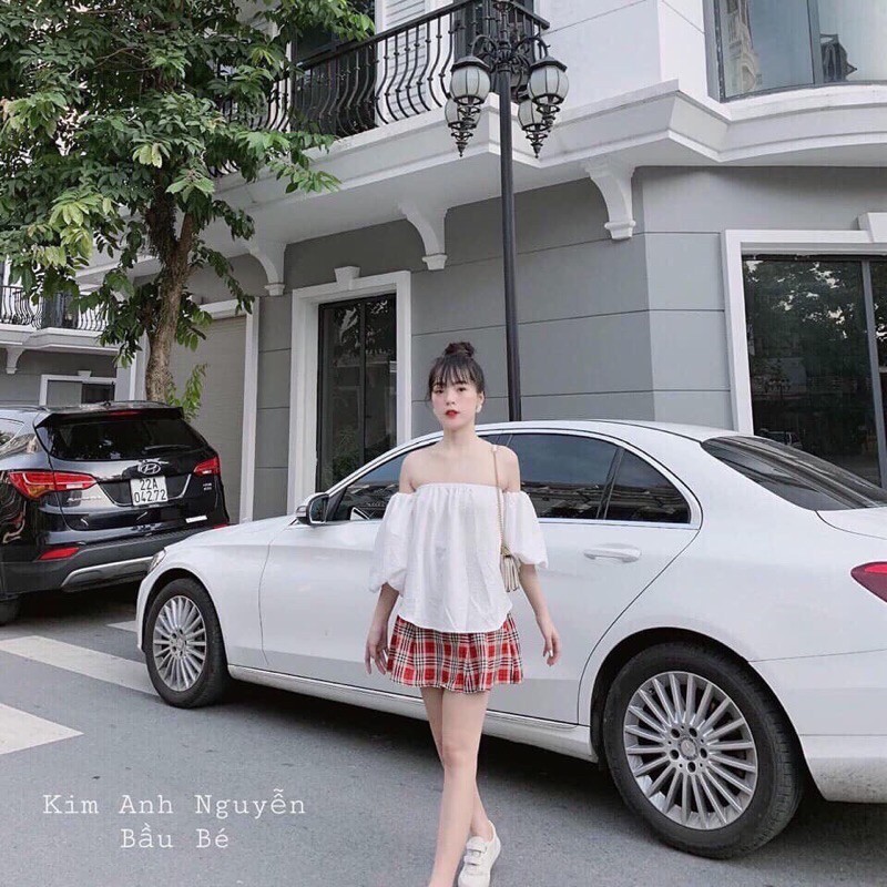 SET ÁO TRỄ VAI VÀ VÁY CARO | BigBuy360 - bigbuy360.vn