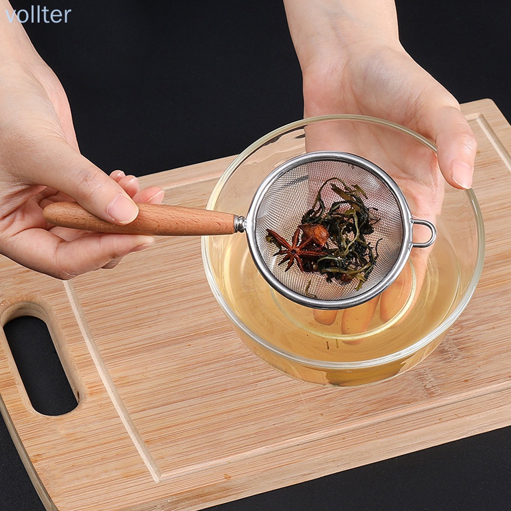 Muỗng Rây Bột Bằng Thép Không Gỉ 304 Với Tay Cầm Bằng Gỗ Tiện Dụng Cho Nhà Bếp