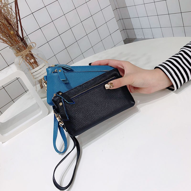 Ví Da Bò Mềm Dáng Dài Đa Năng Có Dây Đeo Cổ Tay Cho Nữ