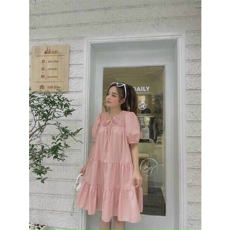 [ Miễn Phí Ship 2022 ] Đầm kate dáng rộng tay phồng, đầm dáng chữ A form rộng