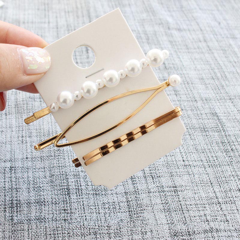 Bộ kẹp tóc kim loại đính hạt ngọc trai sang trọng thời trang