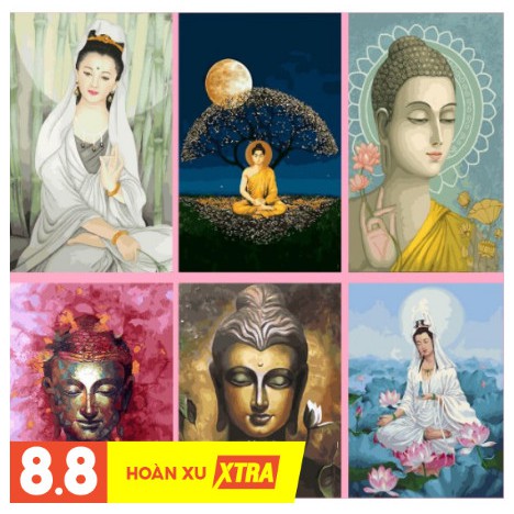 Tranh treo tường tự tô theo số hình Phật dưới trăng, tranh tô màu số hoá Đức Phật dưới ánh trăng P016, Õceans shop