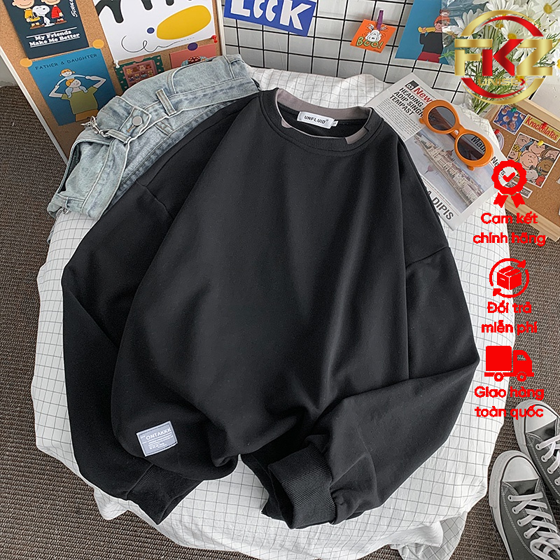 Áo sweater FKZ UNISEX nỉ bông tay dài phối layer độc lạ nam nữ đều mặc đẹp