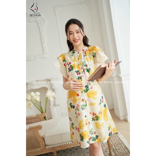 Váy hoa lụa  bầu  cánh  tiên phối ren tay