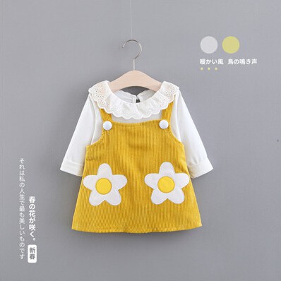 ☀ sunny ღ Set đầm hoa kèm yếm nhung xinh xắn cho bé gái