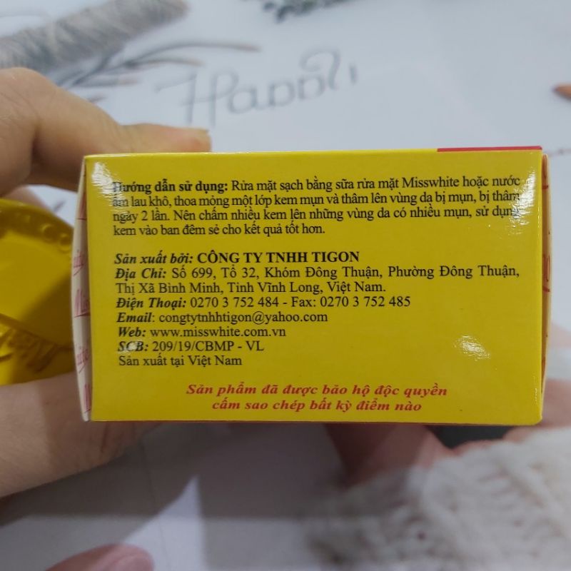 Kem mụn và thâm Miss white 12g