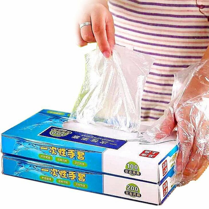 Hộp 100, 200 bao tay nilon dùng 1 lần tiện lợi