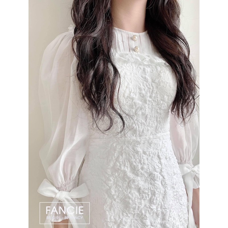 Đầm dự tiệc nữ màu trắng vải gấm xịn dạo phố siêu dễ thương, vải may loại 1 mã [NANi] | BigBuy360 - bigbuy360.vn