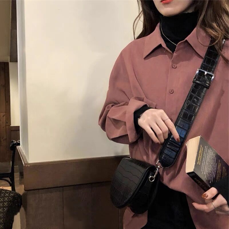 SUXI Áo Sơ Mi Dáng Rộng Màu Sắc Đơn Giản Phong Cách Hàn Quốc Thời Trang Mùa Thu Cho Nữ