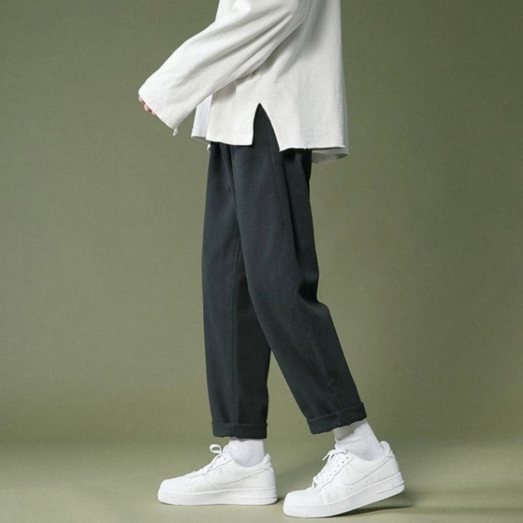 Quần jean bò nam slimfit wash xanh khói rách xước chỉ đùi gối vá vải nhăn đen phối ống loang sóng