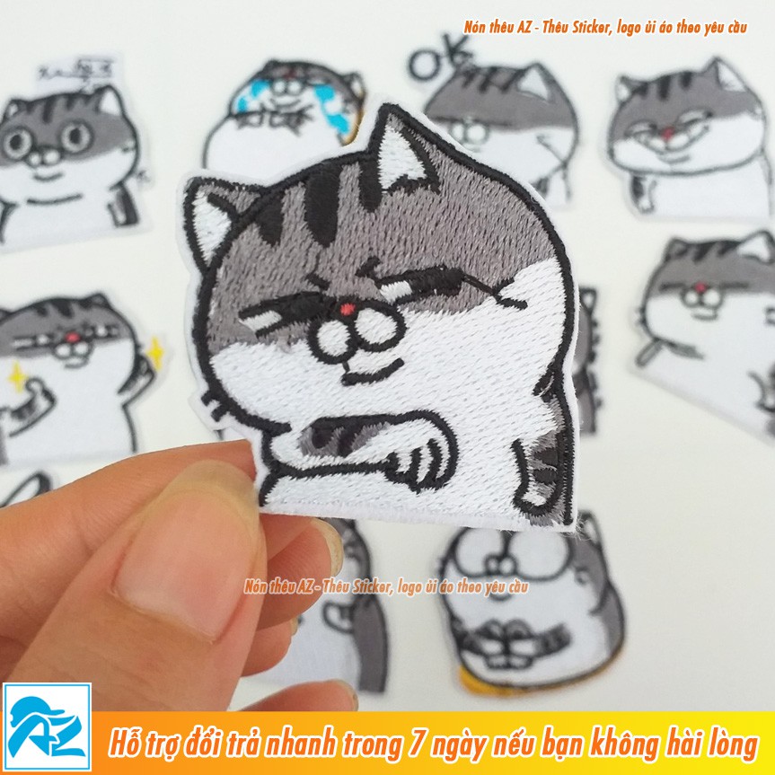 Sticker zalo ủi thêu hình mèo ami bụng bự - Patch ủi quần áo balo S20