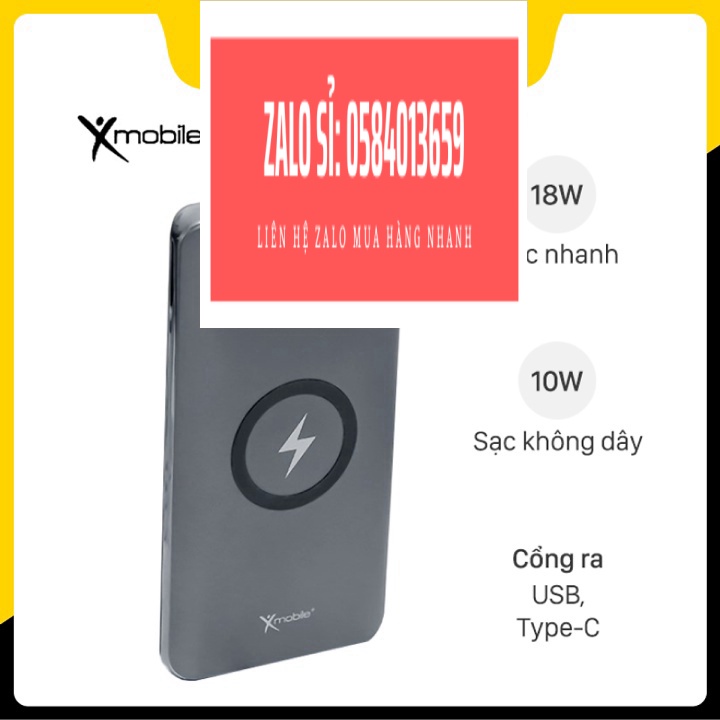Pin sạc dự phòng không dây Polymer 10.000 mAh Type C PD QC3.0 X-mobile P66D - Hàng chính hãng