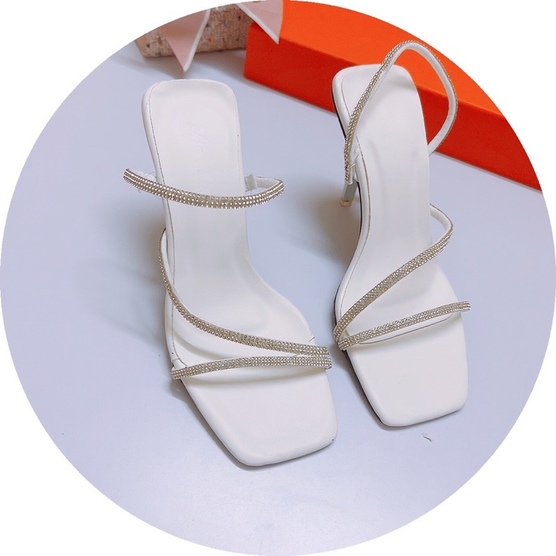 Giày sandal quai mảnh đá kép gót nhọn 9p siêu chảnh-Hàng có săn