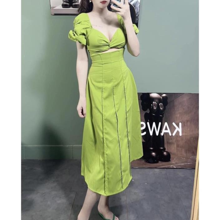 [ 𝐅𝐑𝐄𝐄 𝐒𝐇𝐈𝐏 ]  VÁY NỮ RÚM NGỰC TAY BỒNG HỞ EO ĐẦM MAXI