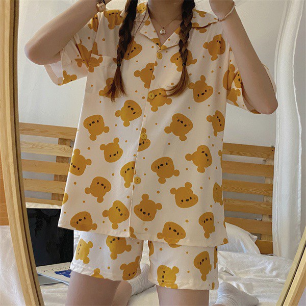 Bộ ngủ pijama mặt gấu Pooh so cute vải cotton