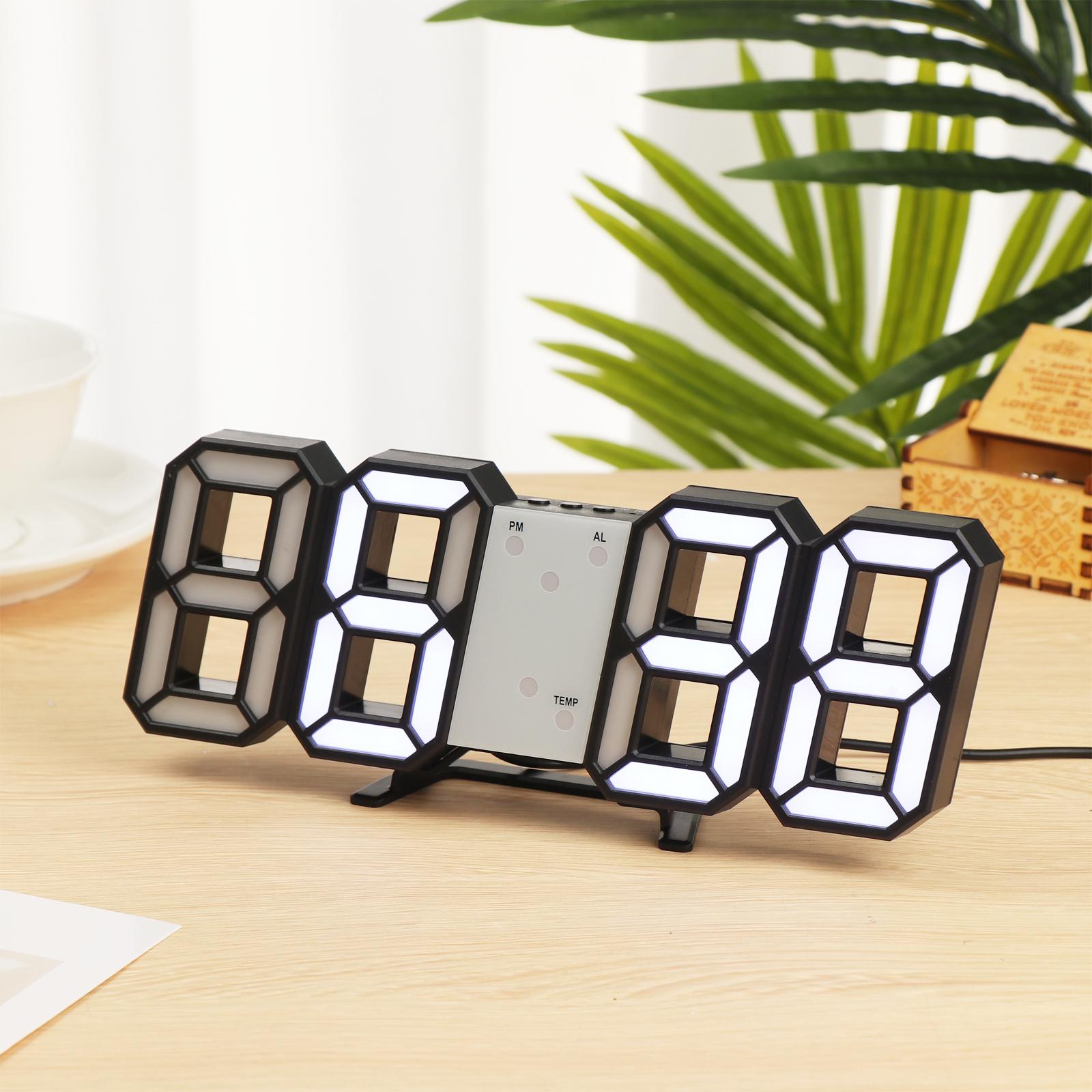 WATTLE USB charging Desktop or Wall-mounted Alarm Clock Date Bedrooms 3D Digital clock Temperature Modern Night Light LED Smart 3 Automatic Brightness Adjustment/Multicolor