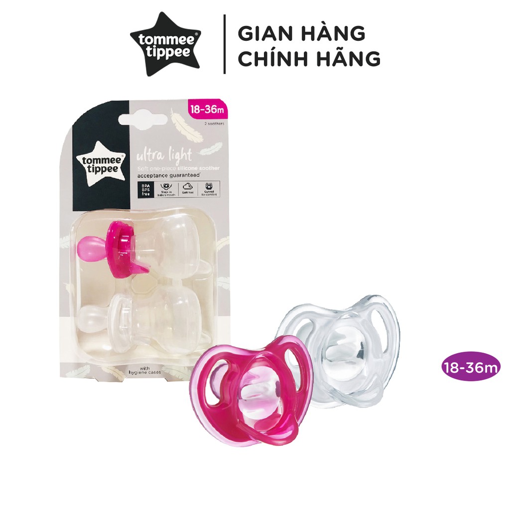 Ty ngậm silicon siêu nhẹ cho bé Tommee Tippee Ultra Light 18-36 tháng (vỉ đôi) - Hồng/Trắng