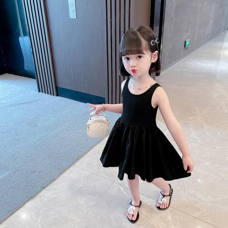 Đầm Hai Dây Mỏng Màu Đen Phong Cách Hàn Quốc Cổ Điển Thời Trang Mùa Hè Cho Bé Gái
