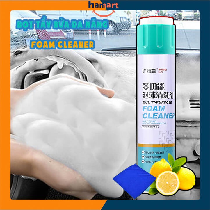 Bình Xịt Tạo Bọt FOAM CLEANER TuWeiSen Kèm Đầu Chải Vệ Sinh Đồ Da Đa Năng [650ml TẶNG KHĂN]